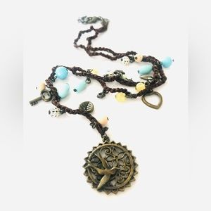 Bird in flight necklace - Bird necklace - avian - blue and bronze - ⭐️5 for $25